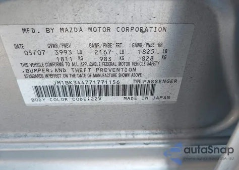 2007 Mazda Mazda3 S Touring from USA, damaged, VIN JM1BK344771771156